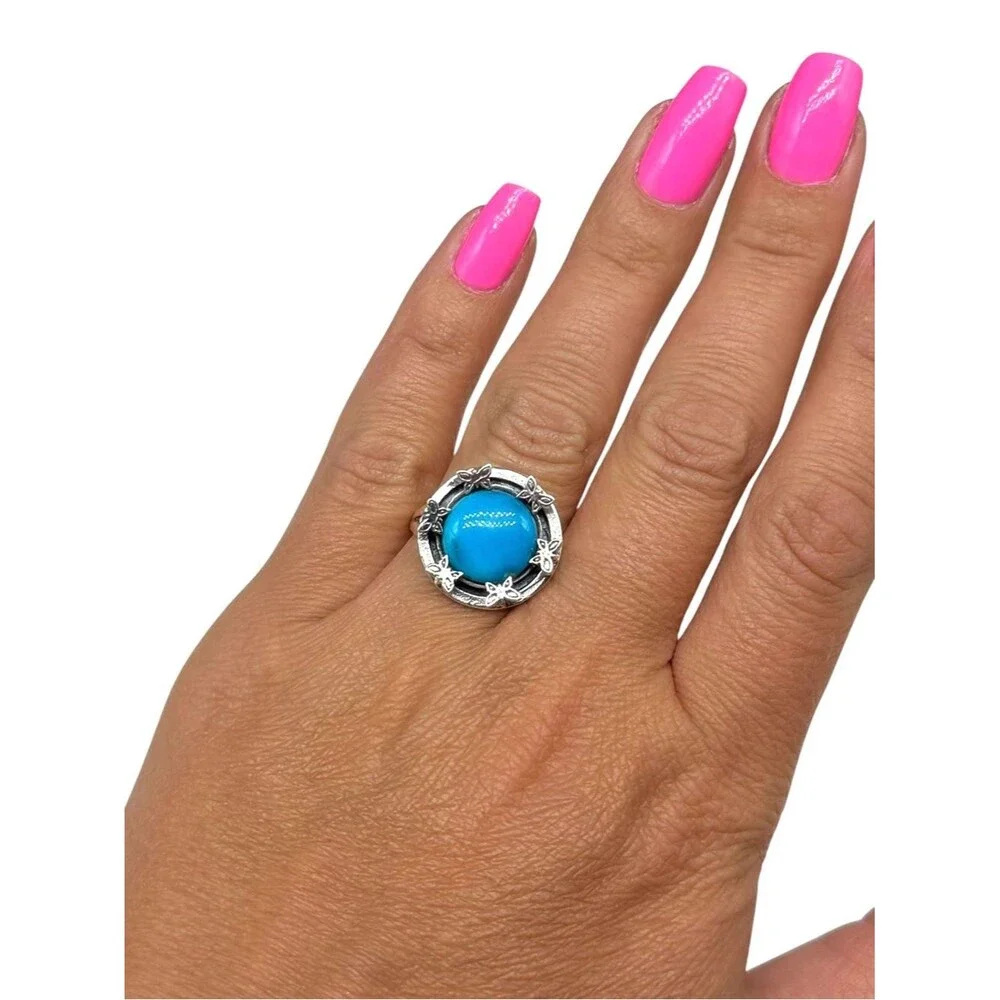 Morenci Mine Turquoise Ring Size 8 Solid 925 Sterling Silver Butterfly